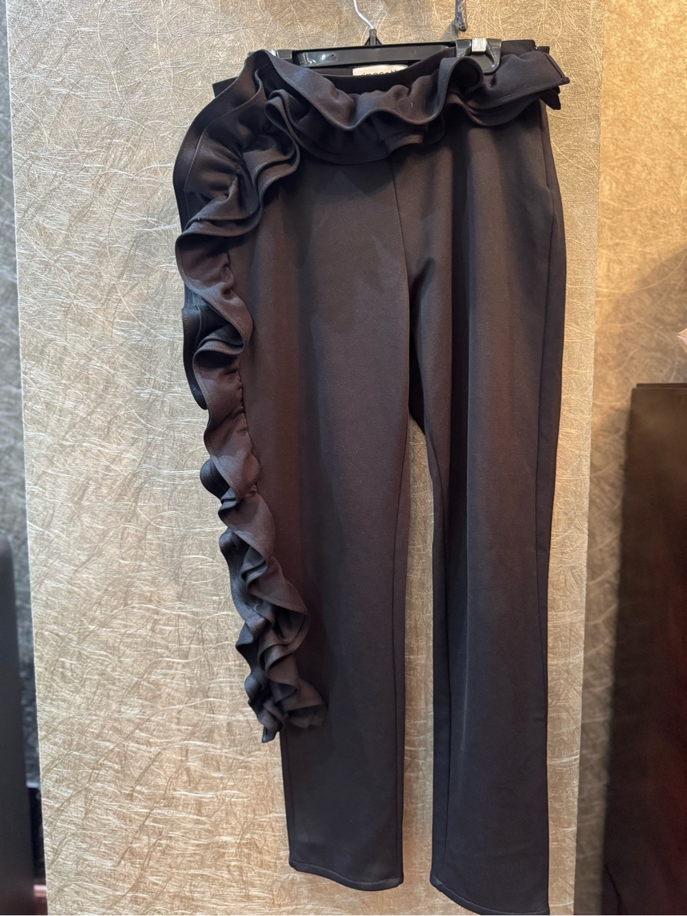 Simonetta Black Ruffle-Trim Straight Leg Girls Pants